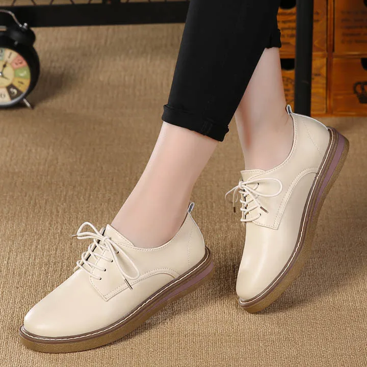 2017 New Trend Women Shoes Round Toe Oxfords Woman British Style Female Footwear Lace-up Causal Shoes Fashion Flats Woman Size 9 (6)