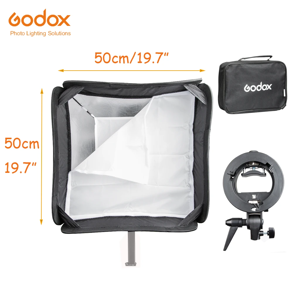 Godox Handy Speedlite зонт для софтбокса 50*50 см 19," с s-образным кронштейном Bowens крепление с сумкой для профессионального студийного фото освещения