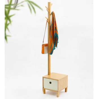 

Housewares bamboo coat racks with shoe bench Storage stool Floor coat rack tree style with ottoman home hotel bedroom furniture