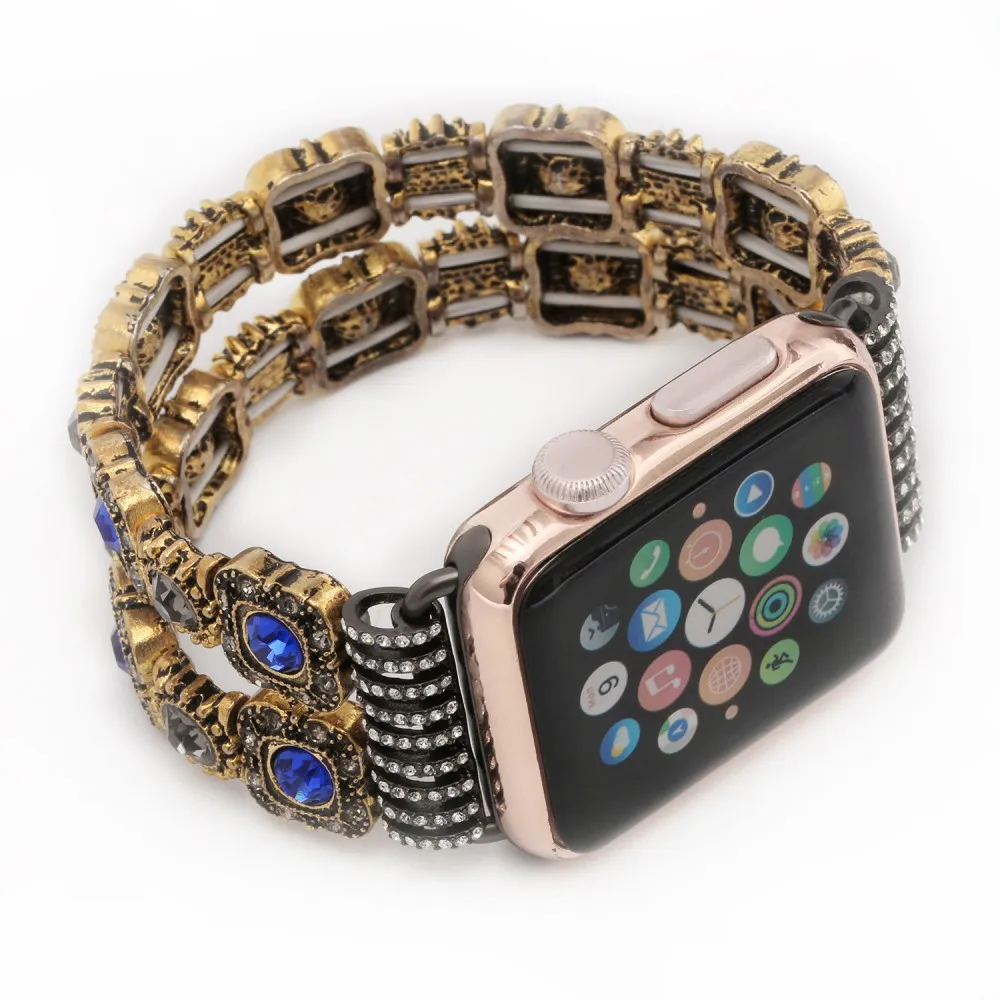 Диаманта Bling Ремешок для наручных часов Apple Watch серии 1/2/3 группа Для женщин эластичный браслет ручной работы для Apple iWatch 38 мм 42 мм