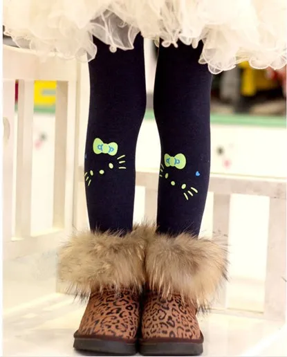 Зимние леггинсы для девочек детские штаны из плотного флиса с принтом кошки детские леггинсы с эластичной резинкой на талии зимняя одежда для девочек, штаны