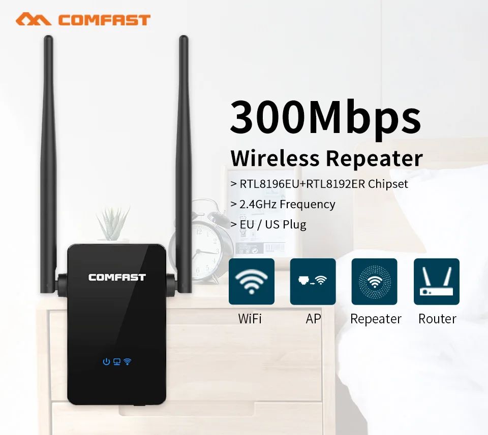 COMFAST для дома Применение 300 Мбит/с WI-FI Extender сигнала беспроводной мини-маршрутизатор с усилителем ретранслятор точка доступа 2,4 ГГц усилитель