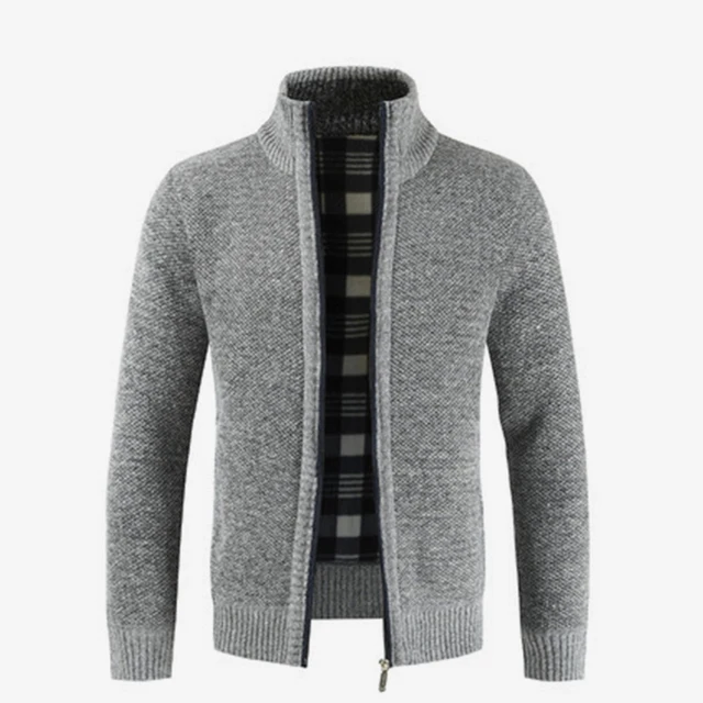 Thick Cashmere Knitted Men's Sweaters Cardigan Autumn Black Zipper
