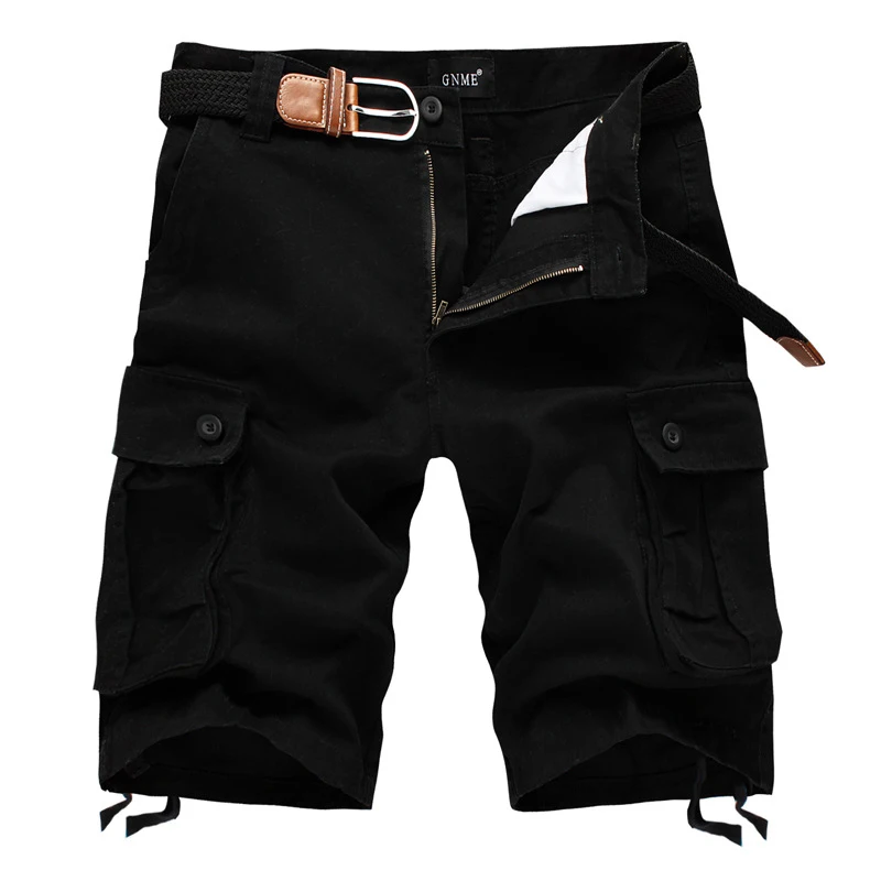 Летние грузовые шорты мужские военные однотонные дышащие мужские s шорты Высококачественная верхняя одежда многокарманные шорты мужские большие размеры 29-44 - Цвет: Black