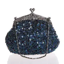 Темно-Синяя Женская Свадебная вечерняя сумочка с бисером и блестками, клатч, сумочка для невесты, вечерние сумочки для макияжа, сумочка, 03162-G