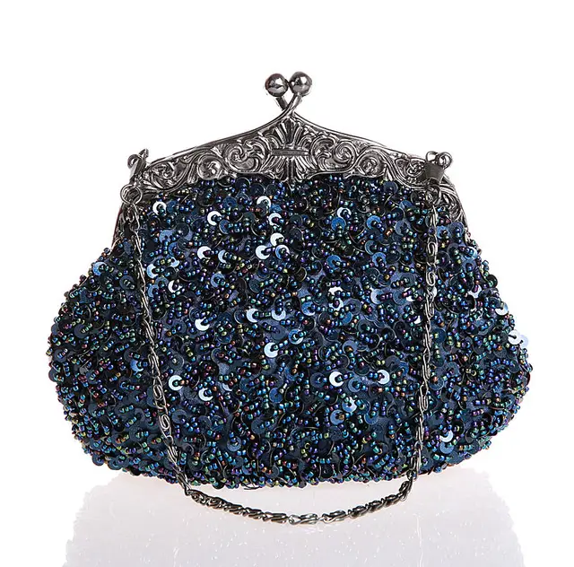 Navy Blue Las Beaded Sequined Wedding Evening Bag Clutch Handbag Navy Blue Las Beaded Sequined Wedding Evening Bag Clutch Handbag Bridal Party Makeup Purse