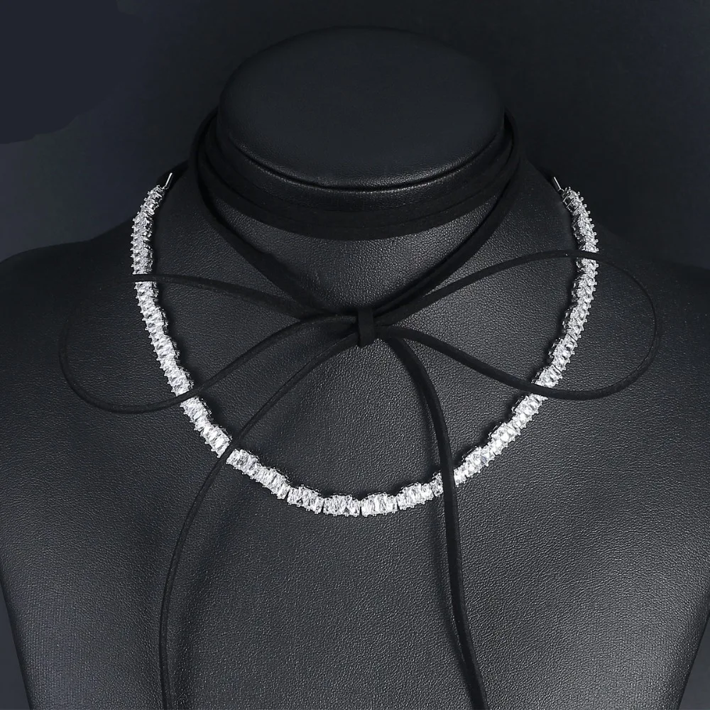 

Fashion Women Paved Cubic Zircoina Crystal Choker Necklace Velvet Long Choker Suede Accessories Collier Jewelry for Women