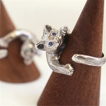 

Wholesale Vintage Adjustable Cat Ring High Quality Brand Designer Sculpted Resting Black Men Cat Rings Women Jewelry