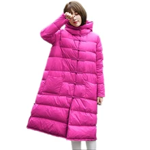 Женские зимние куртки и пальто из белого утиного пуха, Женская винтажная свободная негабаритная модная однобортная парка с воротником-стойкой A60