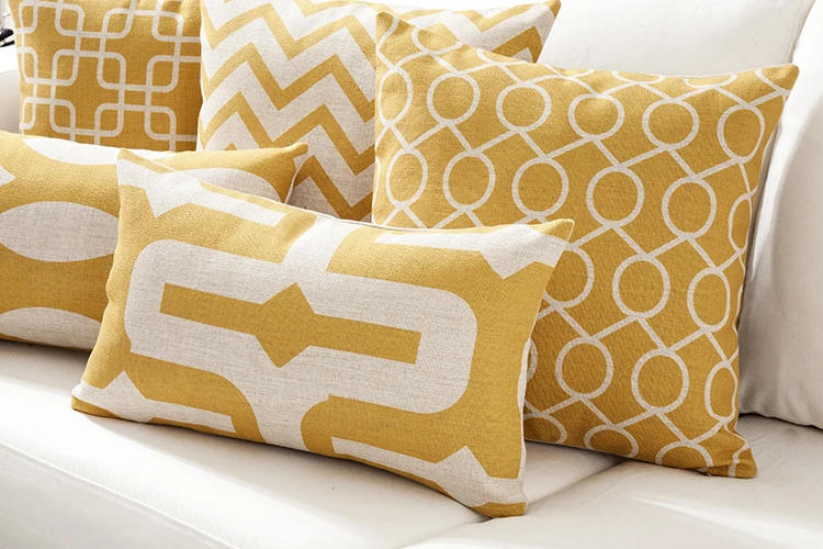 На продаже изысканные хлопковые льняные подушки для диванов, простые в скандинавском стиле подушки для сидений, желтые Чехлы для подушек, современные