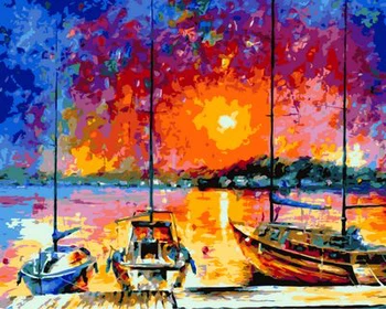 

DIY Oil Painting By Numbers Paint On Canvas Modern Wall Pictures For Living Room Wall Art Home Decor 1PC Sunset under the harbor
