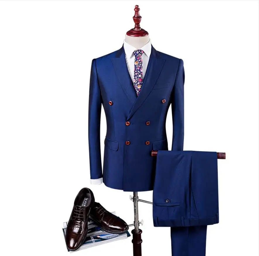 2019 Mens Navy Formal Wedding Suits Business Custom Male Fashion Suit 3 Pieces Double Breasted Grooming Suits Jacket Pants Vest