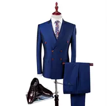 2019 Mens Navy Formal Wedding Suits Business Custom Male Fashion Suit 3 Pieces Double Breasted Grooming Suits Jacket Pants Vest