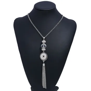 

New Arrival Classic Choker Tassel Long Necklace Sliver Plated Pendant Necklaces for Women Lady Fit DIY 18mm Snap Button Jewelry