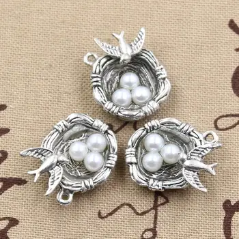 

3pcs Charms Swallow bird's Nest Eggs 24x19x8mm Antique Making Pendant fit,Vintage Tibetan Silver color,DIY Handmade Jewelry