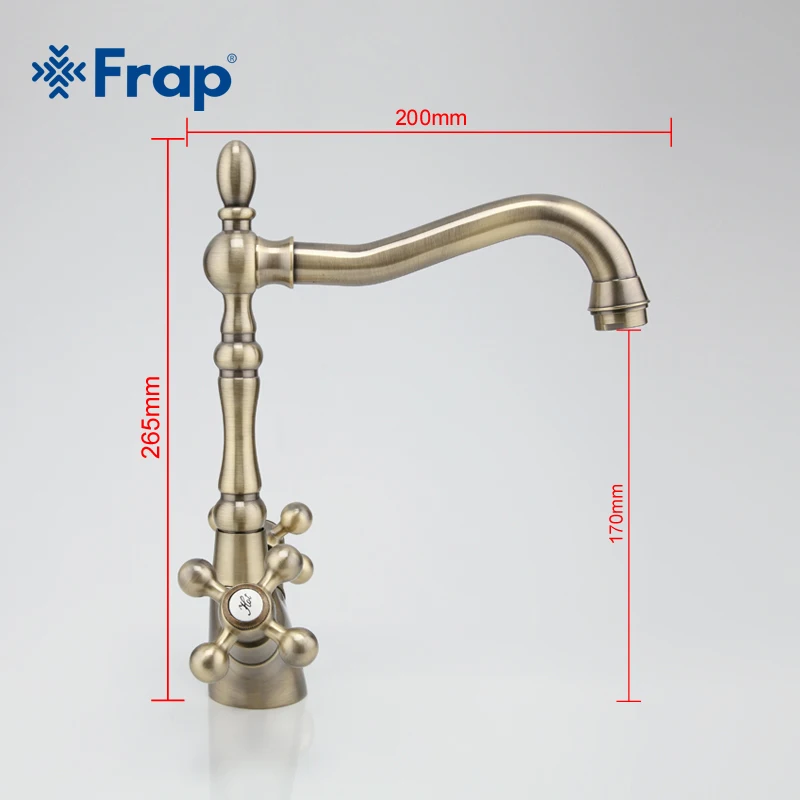 Frap смеситель для кухни с двойной ручкой в стиле ретро античный латунный кран