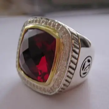 

Solid Sterling Silver Jewelry 15mm Garnet Diamond Ring Brand Gemstone Jewelry 925 Silver Women Fine Ring Christmas Gifts