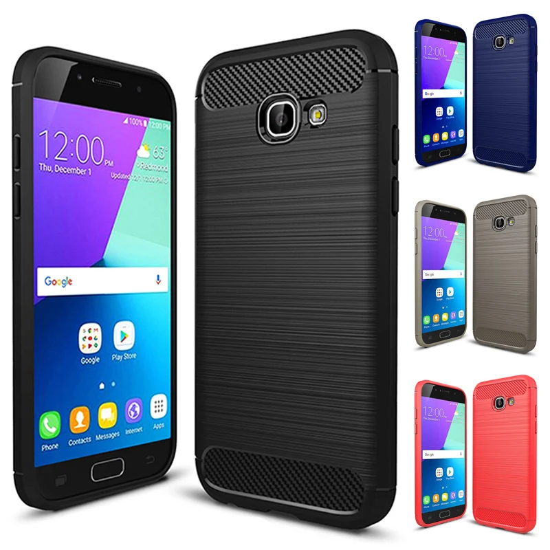For Samsung Galaxy A3 A5 A7 2017 Case Cover Carbon Fiber Bumper Rugged Shockproof TPU Silicone Protector |