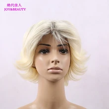 

JOY&BEAUTY Hair heat resistant synthetic hair kinky curly synthetic short blonde wigs for women 12inch long free shipping