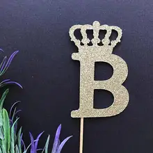 Блестящие индивидуальные инициалы Корона День рождения кекс топперы детский душ Крещение крестины вечерние украшения пончики еды