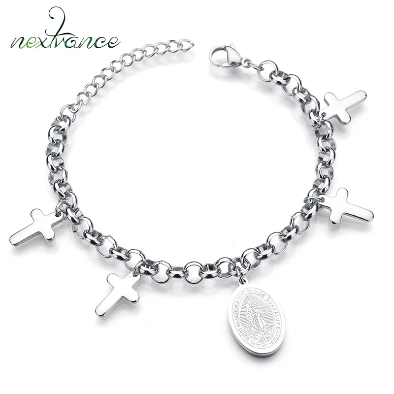 Nextvance серебро 316L Нержавеющая сталь крест браслет Девы Марии медаль амулет Браслеты для Для женщин подарок дропшиппинг