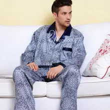 Мужские шелковые пижамы, пижамные пижамы, пижамные комплекты, халат, халаты, ночная рубашка, M L XL 2XL 3XL, синий, коричневый цвет