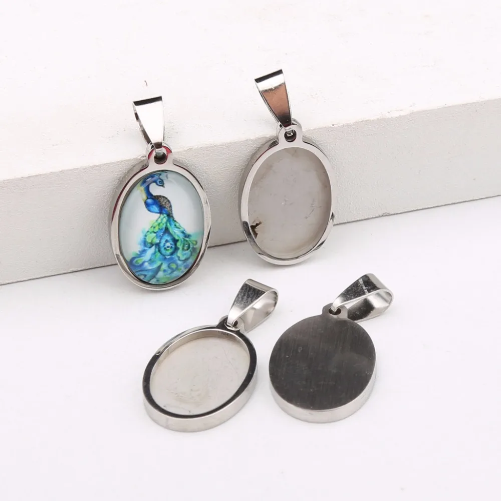 reidgaller 10pcs fit 13x18mm oval pendant bezel blanks stainless steel
