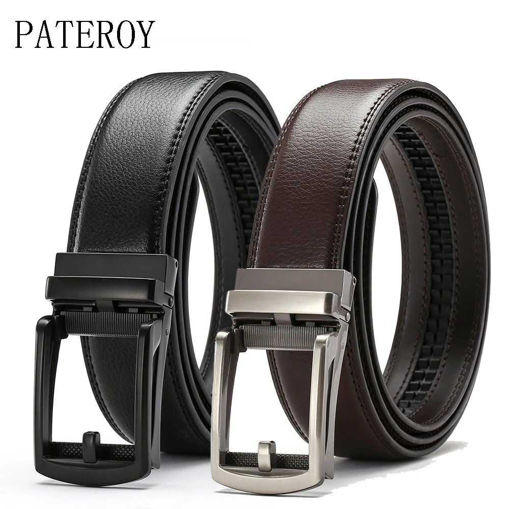 PATEROY Click Buckle Men's Belt Luxury Leather Waist Belt Men Cinto Cinturon Hombre Riem Cinturones