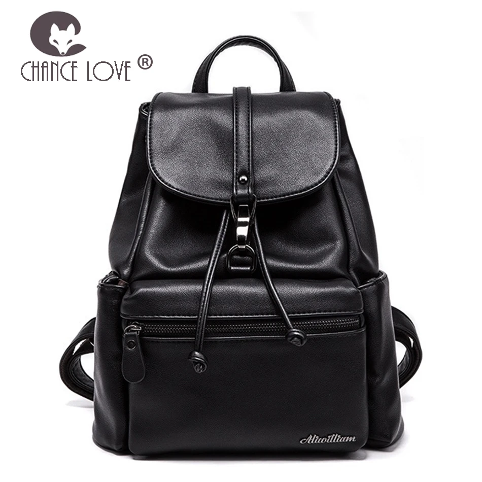 

Chance Love 2018 new Genuine leather backpack fashion trend black front pocket ladies casual black backpack female