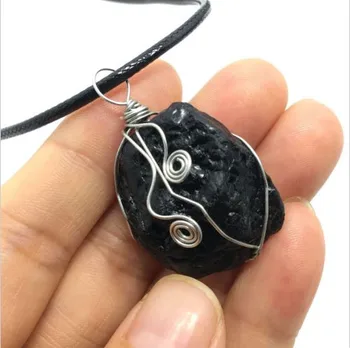 

1pcs Natural Aphrizite Schorl Jet stone Raw gem Black tourmaline Necklaces Pendants