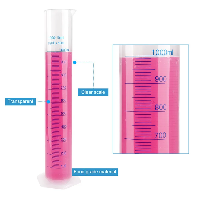 

Hot High Quality Polypropylene 1000ml Plastic Measuring Tools Graduated Cylinders Liquid Trial Chemistry Laboratory Tools