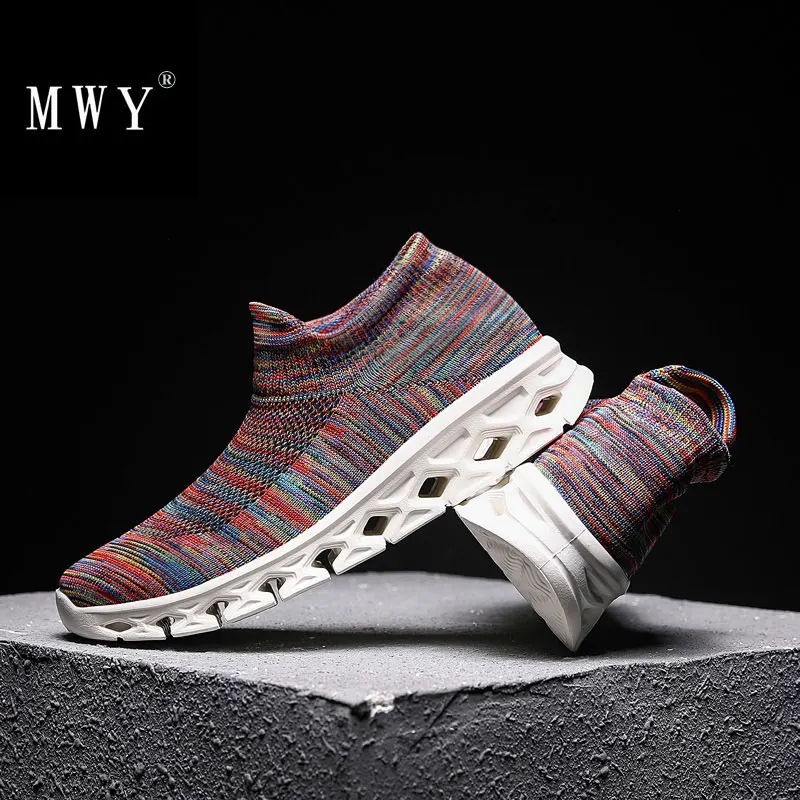 

MWY Womens Shoes Flats Casual Knitting Socks Sneakers Stretch Platform Shoes Zapatos Para Mujer Ladies Slip On Shoes Female