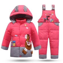 Musim Dingin Anak Snowsuit Anak Pakaian Set Anak-anak Jaket Overall untuk Gadis Bayi Hangat Park Berkerudung Mantel + Celana bayi Mantel(China)