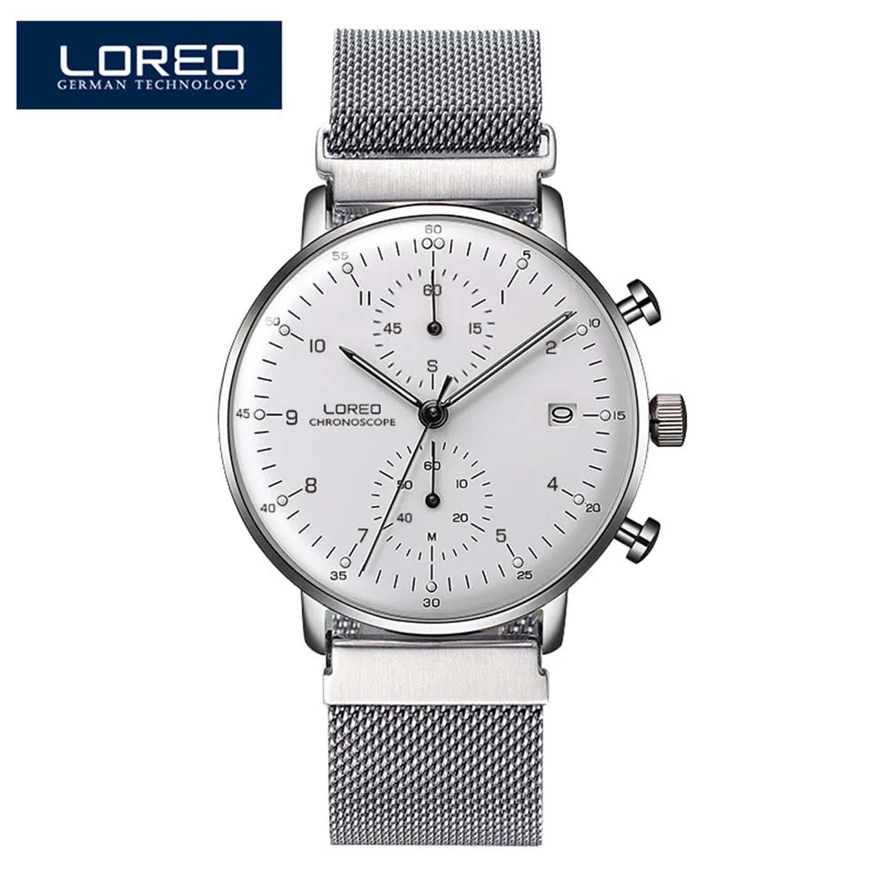 LOREO Топ люксовый бренд Мужские часы высокого качества мужские спортивные часы водонепроницаемые полностью стальные Мужские кварцевые часы Relogio Masculino - Цвет: Белый