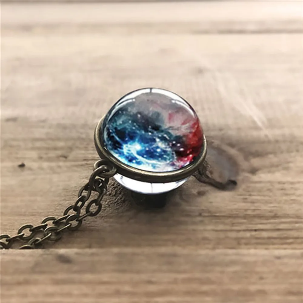 Вселенная в ожерелье двухсторонняя подвеска Вселенная серьги в виде планет стекло художественное изображение ручной работы массивное ожерелье подарок на год