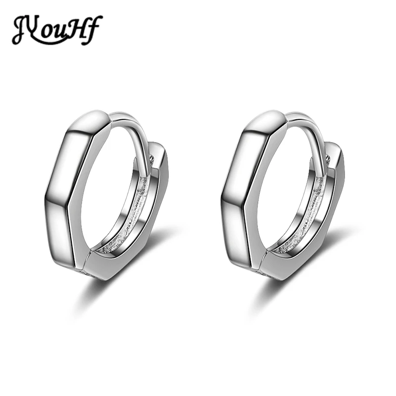 

JYouHF Hot Sale 925 Sterling Silver Hoop Earrings for Women Simple Black White Gold Color Geometric Aros Earrings Birthday Gift