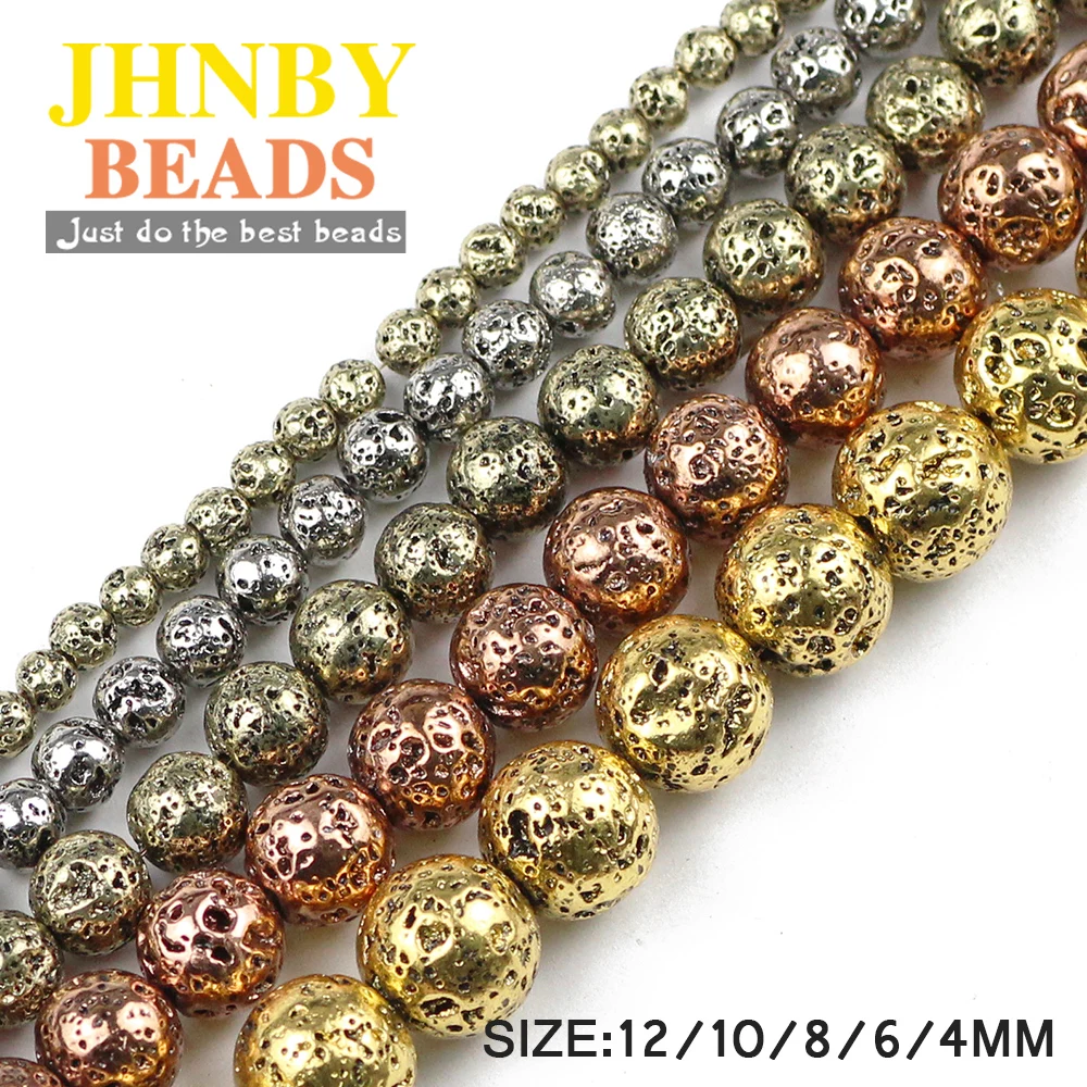 

JHNBY Silver,Gold,Bronze 13 colors Natural Lava Stone Hematit 4/6/8/10/12MM Round Loose beads for Jewelry bracelets making DIY