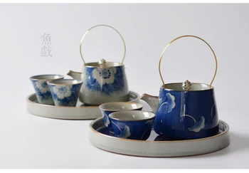 

China Jingdezhen blue and white porcelain teapot small hand-painted coarse tea pot Japanese Kung Fu tea set service gift