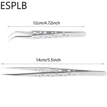 ESPLB нержавеющая сталь прецизионные пинцеты антистатические изогнутые прямой наконечник электроники промышленные пинцеты щипцы отверстия наборы инструментов