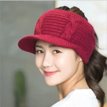 Осенне-зимние вязаные бейсбольные шапки из кроличьей шерсти для женщин, спортивные шапки с пустым верхним козырьком, Толстая теплая Модная кепка