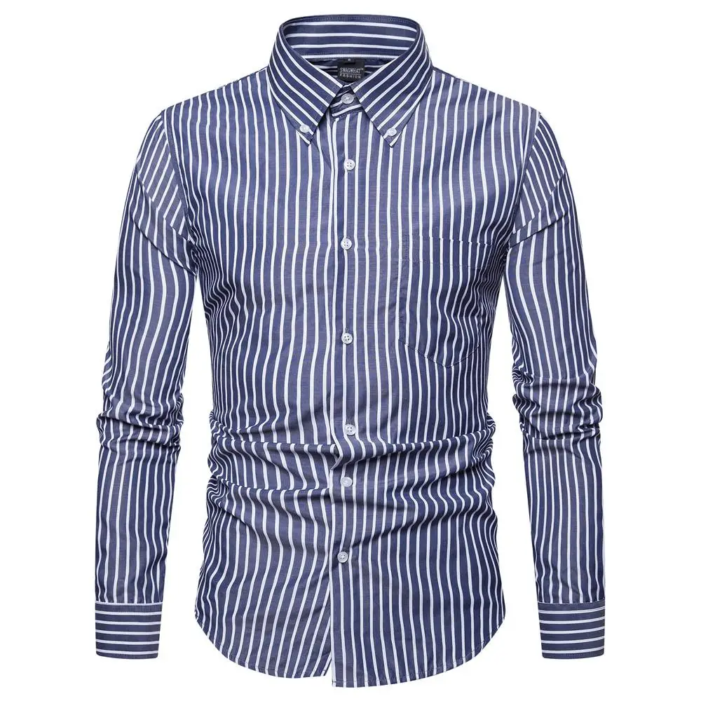 

Long Sleeve Shirts men Camisa masculina Slim fit Formal Striped Mens Dress Shirts Lapel Blouse Men Red Blue Gray