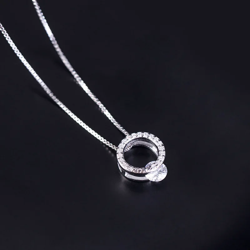 hollow circle geometric full zircon necklace woman S925 silver jewelry fashion silver necklace for women high quality