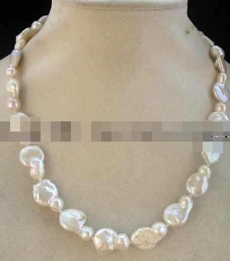

N freshwater pearl white baroque flat necklace 17" nature Discount AAA
