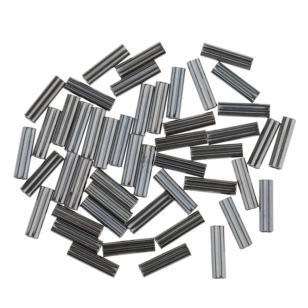 MagiDeal 100Pcs Copper Double Barrel Crimping Sleeves 0.8mm Bore Tube Connector Fishing Tools