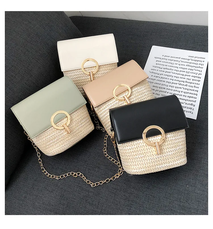 

2019 Women Summer New Buckle Straw Bag Casual Bucket Single Shoulder Messenger Bag Ladies HandBag Crossbody Bags for Women