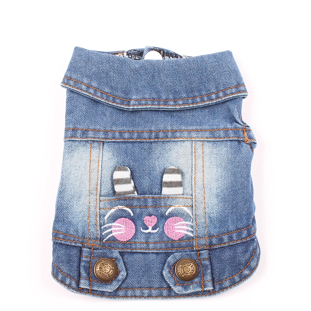 

Dog Pet Jeans Jacket New Cute Face Blue Denim Coat Vest Pet Puppy Clothes Apparel 6 sizes