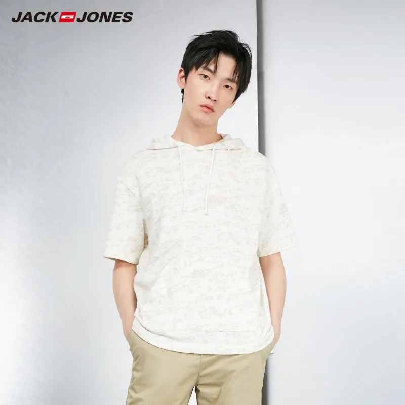 JackJones Мужская 2019 с камуфляжным принтом белая капюшоном коротким рукавом Футболка