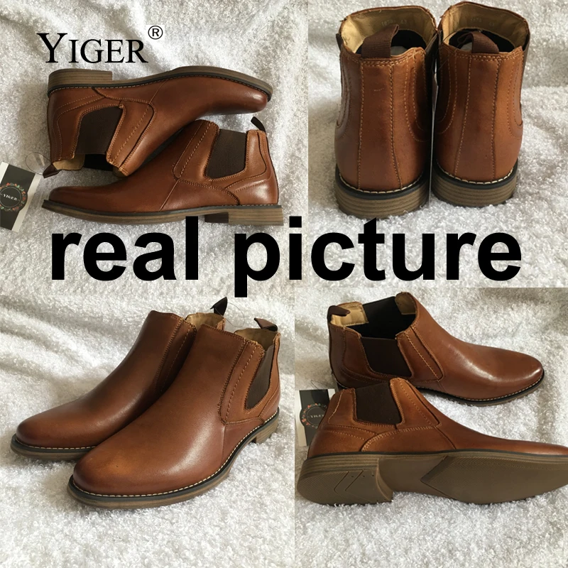 YIGER/Новые мужские ботинки «Челси» ботильоны мужские ботинки из натуральной кожи повседневные Ботинки martin без шнуровки Мужская обувь большого размера 0182