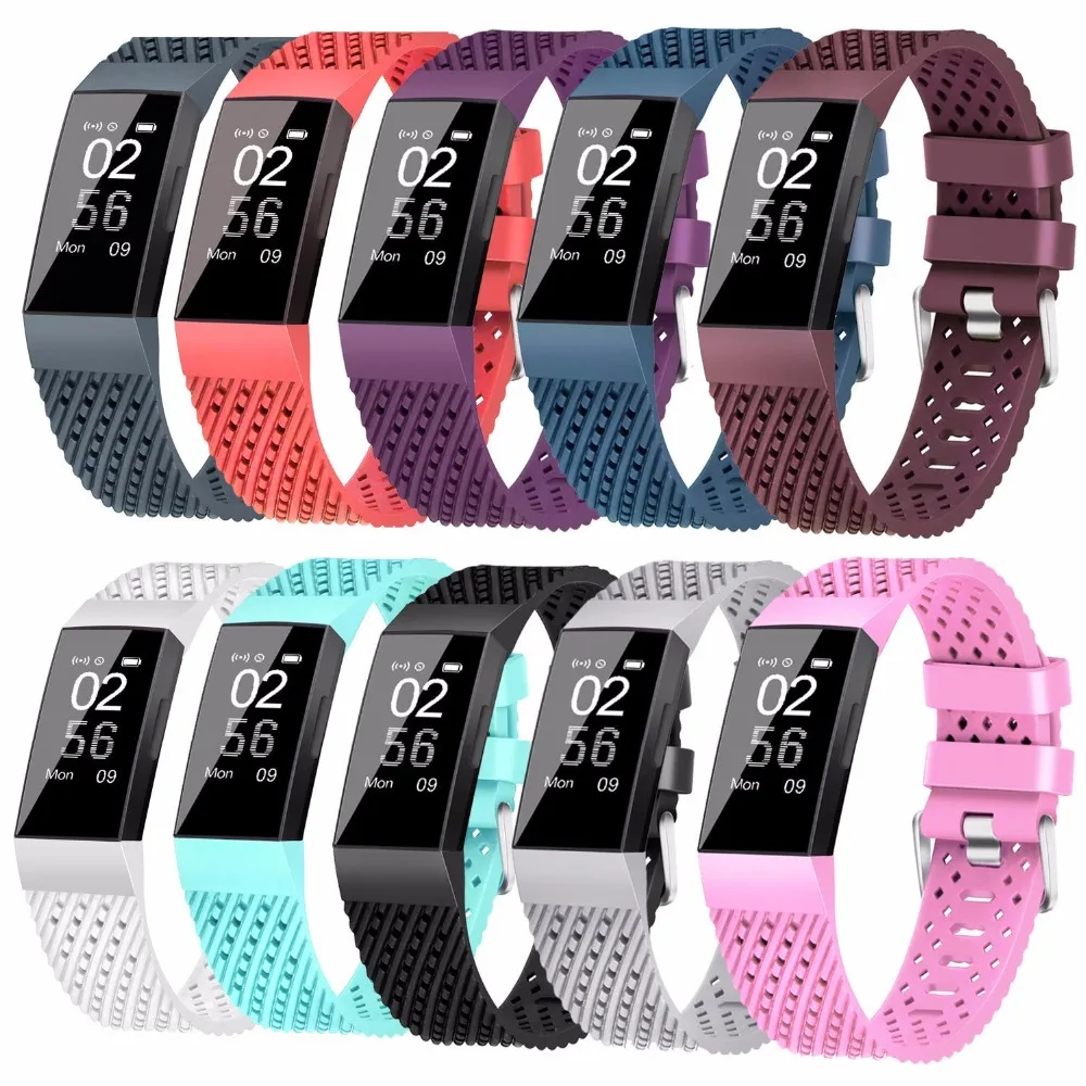 

BOX-W Bands For Fitbit Charge 3/Charge 3 SE, Waterproof Silicone Replacement Band with Air Holes for Women Men Small Large