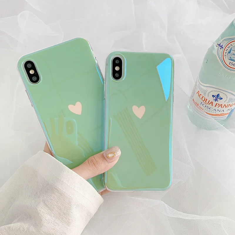 Мятно-зеленого цвета любящее сердце мягкий чехол для iPhone 7 8 Plus противоударный из